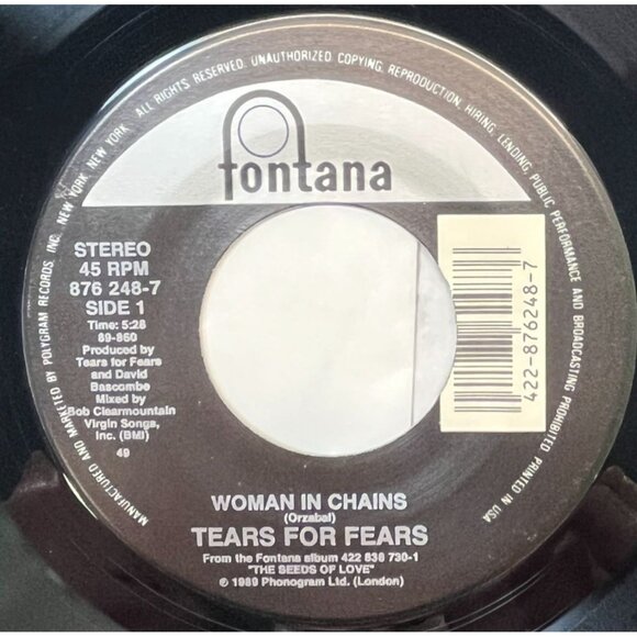 Tears for Fears Woman in Chains / Always in the Past 45 Rock Pop 1989 Fontana - Picture 1 of 6